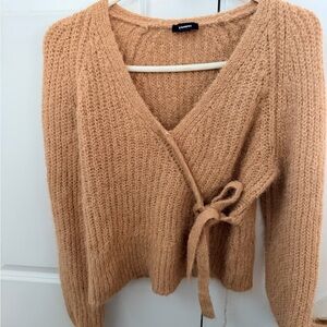 Express Tan V-Neck Wrap Sweater